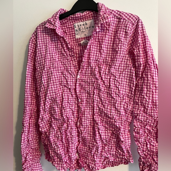 Frank & Eileen pink plaid crinkle shirt size M - Picture 3 of 7